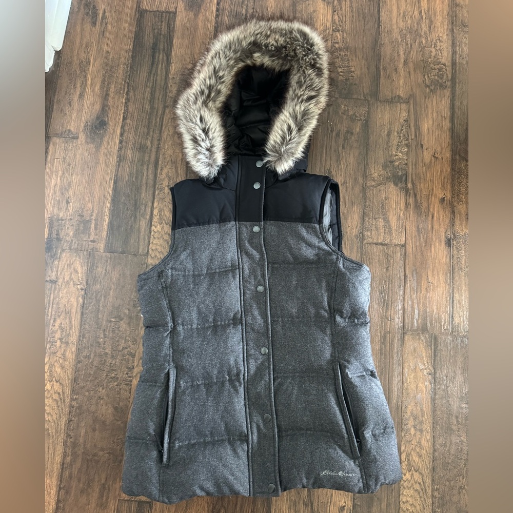 Eddie Bauer Faux Fur Hooded Down Vest